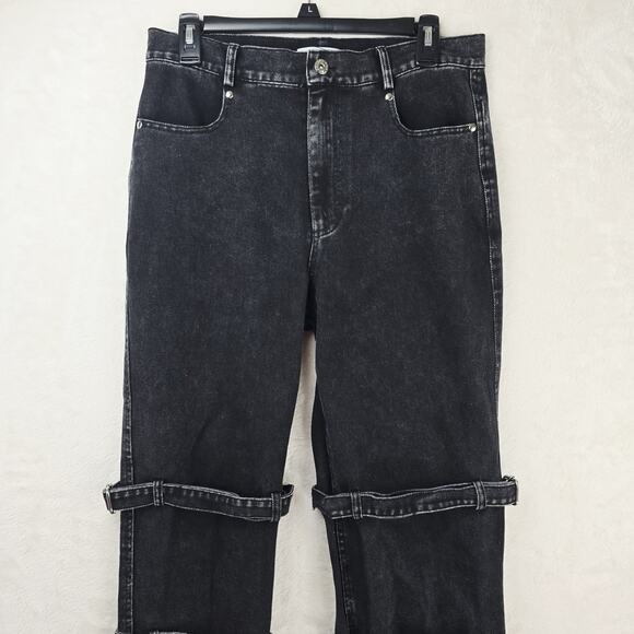 MODITEC Jeans Mens 30x29 Black Denim Buckle Strap Legs Goth Whimsigoth Rave Emo - Picture 3 of 16